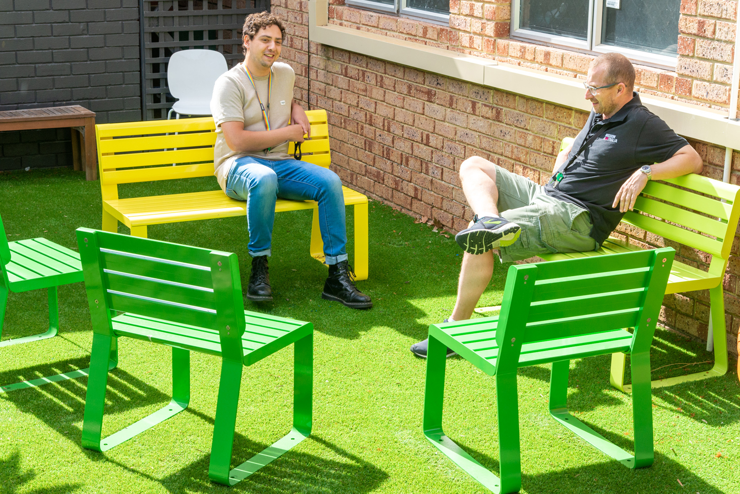 Linea Seat (LIS10) single and 2-seaters, in Shamrock, Viper, and Lycra Strip Green. Photo: Emerge Associates